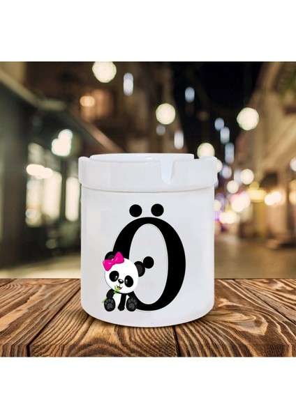 Elite Beyaz Panda Desenli Ö Harfi Baskılı Seramik Şık Küllük 1 Adet
