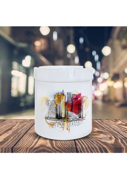 Elite New York Şehir Silüeti Baskılı Küllük Seramik Kül TABLASI-07894 1 Adet