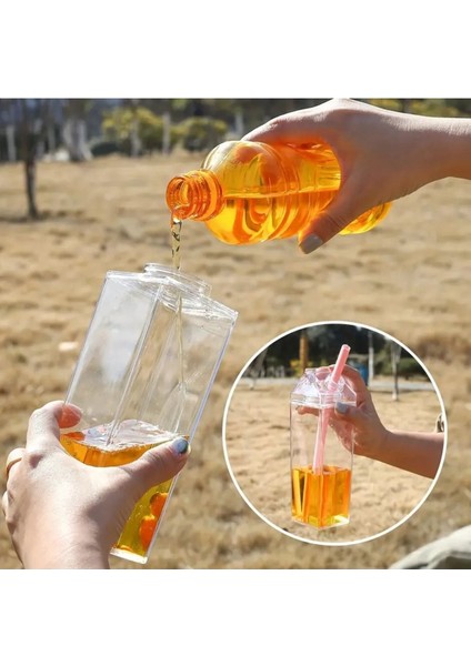 Elite Mika Süt Kutusu Tasarımlı Su Kahve Meyve Suyu Detox Suyu Içecek Şişesi 500 ml 1 Adet