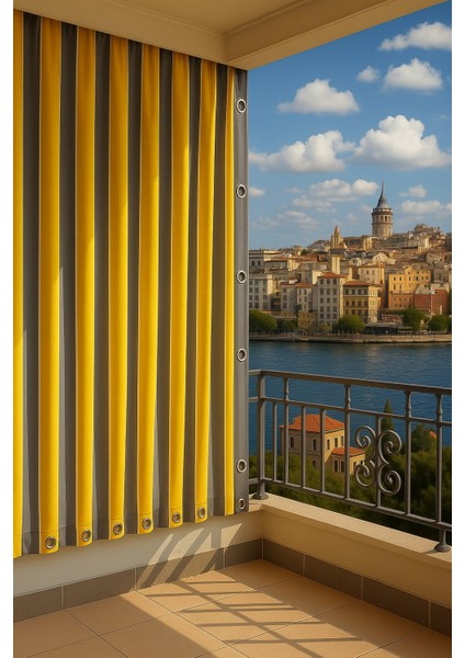 Balkon Perdesi Kuş Gözü Ölçü Seçenekli Gri Sarı