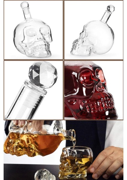 Elite Alkol ve Meşrubat Içecek Dekoratif Crystal Head Kuru Kafa Cam Şişesi 550 ml Büyük Boy Luxury Sürahi 1 Adet
