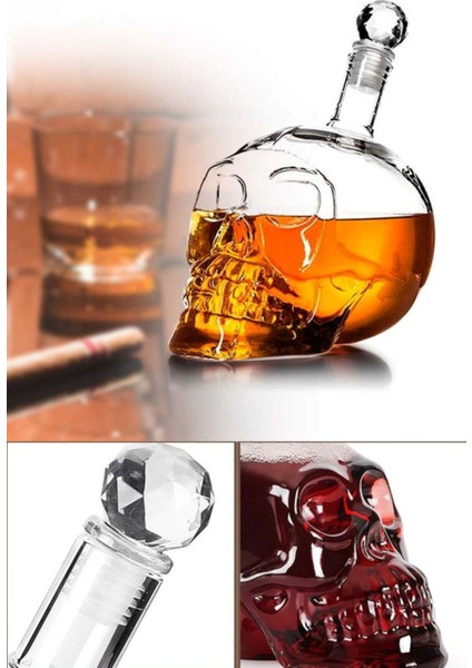 Elite Alkol ve Meşrubat Içecek Dekoratif Crystal Head Kuru Kafa Cam Şişesi 550 ml Büyük Boy Luxury Sürahi 1 Adet