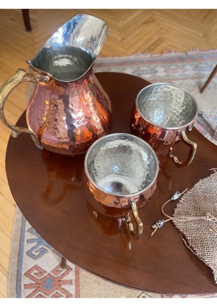 Elite Dövme Bakır Sürahi ve Su Bardakları 1 Adet