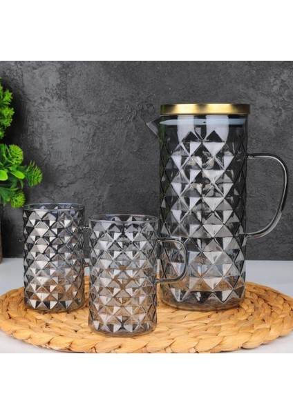 Elite Sole 2 Bardaklı Borosilikat Cam Sürahi Takımı Gri 1300 ml TR-3987 1 Adet