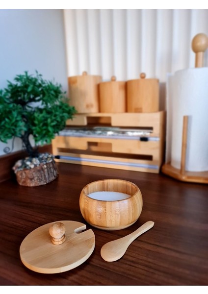 Elite Bambu Kapaklı, Kaşıklı Şekerlik Veya Tuz Kabı 10CM 1 Adet modelleri
