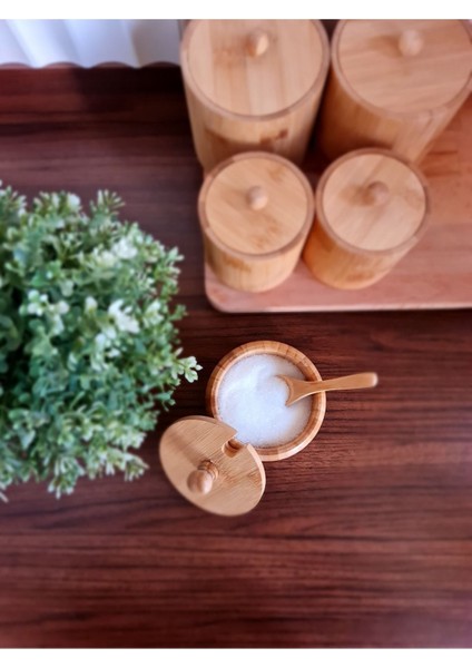 Elite Bambu Kapaklı, Kaşıklı Şekerlik Veya Tuz Kabı 10CM 1 Adet fırsatları