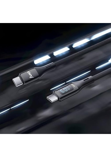 60W Dijital LED Ekranlı Örgülü USB Type-C To Type-C Hızlı Şarj ve Data Kablosu 1 Metre