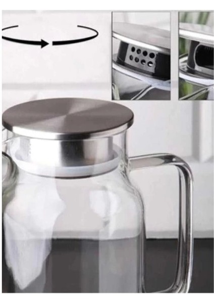 Elite 1500 ml Borosilikat Cam Su Sürahisi - Metal Kapaklı ve Isıya Dayanıklı 1 Adet
