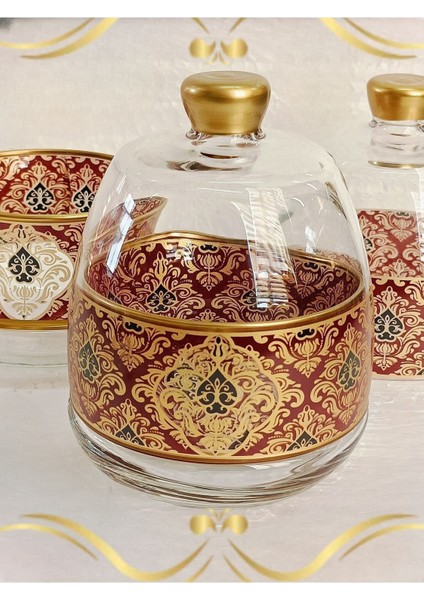 Elite Altın Bordo Desenli Model 1 Adet Şekerlik,lokumluk Set. Metal Kaşık Hediyeli 1 Adet