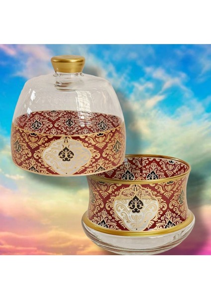 Elite Altın Bordo Desenli Model 1 Adet Şekerlik,lokumluk Set. Metal Kaşık Hediyeli 1 Adet