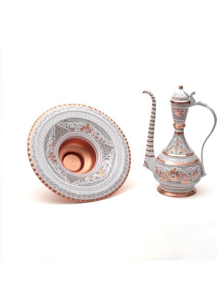 Elite Dekor Amaçlı Erzincan El Işlemeli Bakır Osmanlı Leğenli Ibrik Beyaz 1 Adet modelleri
