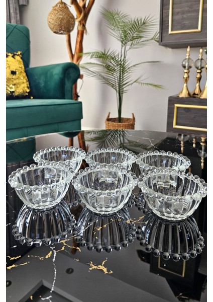 Elite 6 Lı Cam Boncuk Kase Seti (10 Cm) | Cam Kase Sunumluk | Cam Boncuk Lokumluk | Reçellik Sosluk 1 Adet