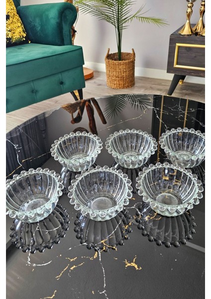 Elite 6 Lı Cam Boncuk Kase Seti (10 Cm) | Cam Kase Sunumluk | Cam Boncuk Lokumluk | Reçellik Sosluk 1 Adet indirimleri