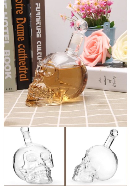 Elite Dekoratif Crystal Head Kuru Kafa Cam Şişesi 550 ml Büyük Boy Luxury Sürahi Mutfak Sofra Keyif Şişesi 1 Adet