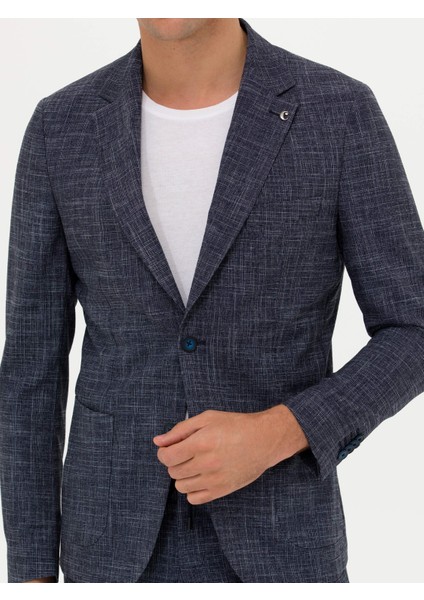 Erkek Lacivert Slim Fit Keten Karışımlı Ceket 50270503-VR033