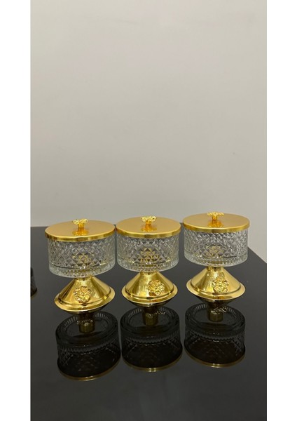 Elite 3 Lü Japon Gülü Şekerlik Çay Kasığı Set Üç Adet Gold Ayaklı Kapaklı Şekerlik Altı Adet Çay Kaşığı 1 Adet