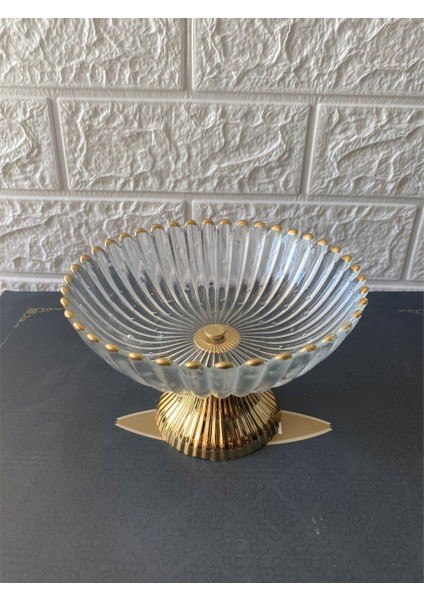 Elite Gold Detaylı Premium Şekerlik Ayaklı Cam Şekerlik 16 cm 1 Adet