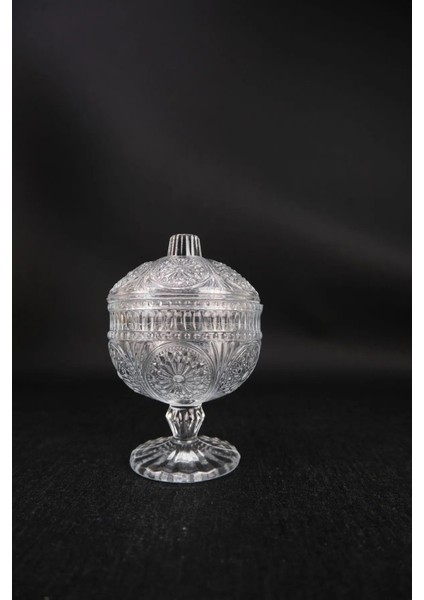 Elite Ayaklı Kapaklı Kristal Cam Modern Lüks Kurabiyelik & Şekerlik & Drajelik 15 cm 1 Adet fiyatları
