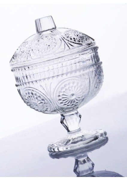 Elite Ayaklı Kapaklı Kristal Cam Modern Lüks Kurabiyelik & Şekerlik & Drajelik 15 cm 1 Adet modelleri
