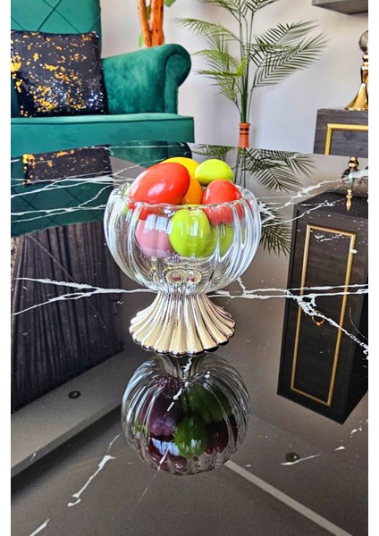 Elite 6 Lı Gümüş Metal Ayaklı Çift Cidarlı Lokumluk | Çizgili Origami Lokumluk | Şekerlik Drajelik 1 Adet