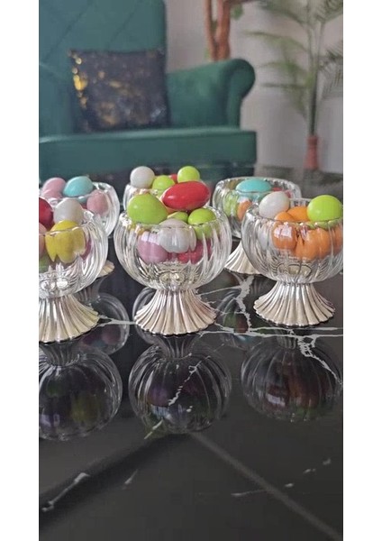 Elite 6 Lı Gümüş Metal Ayaklı Çift Cidarlı Lokumluk | Çizgili Origami Lokumluk | Şekerlik Drajelik 1 Adet fiyatları