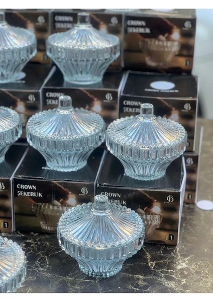Elite Crown Kapaklı Cam Şekerlik Pintrest Şekerliği Lokumluk 1 Adet