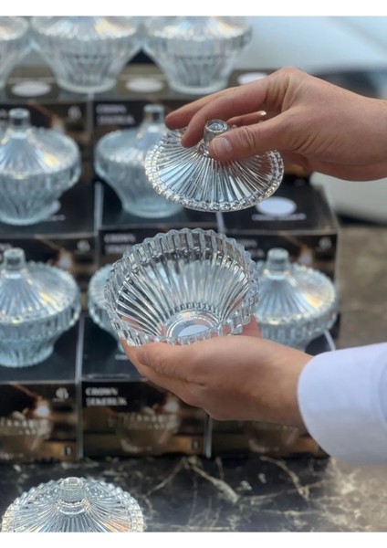 Elite Crown Kapaklı Cam Şekerlik Pintrest Şekerliği Lokumluk 1 Adet fiyatları