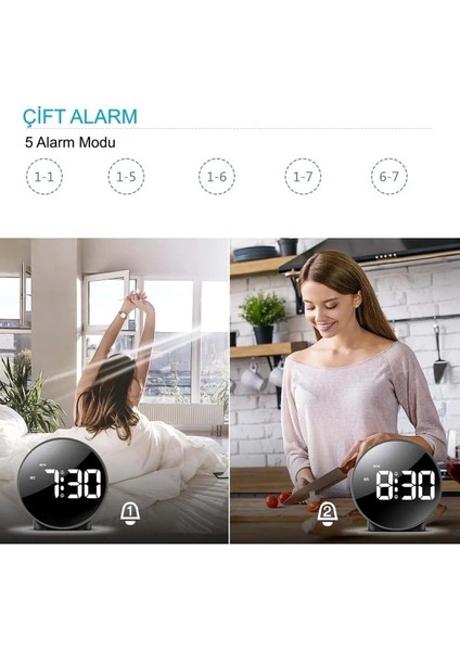 Modern Yuvarlak Siyah Dijital LED Masa Saati, USB Güç, Erteleme, Ev ve Ofis Dekoru fırsatları