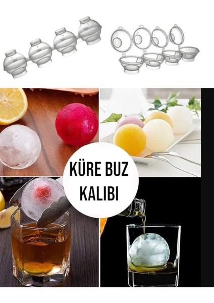 Elite 4'lü Küre Buz Topu Kalıbı | Yuvarlak Içecek Buz Topu Dondurucu Buzluk Saklama ve Sunum Kabı 1 Adet