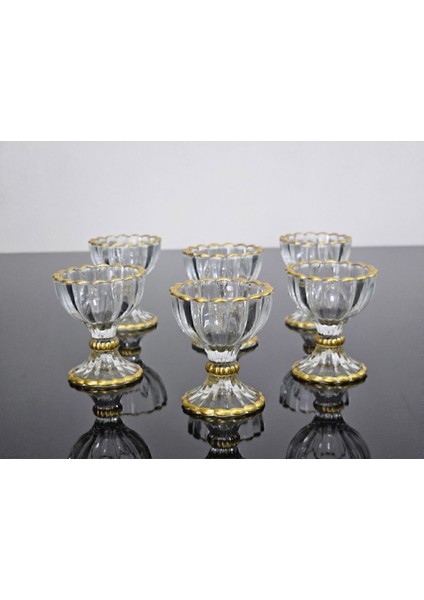Elite Drem Glass 6'lı Küçük Ayaklı Lokumluk Sunumluk Renkli Gold 1 Adet