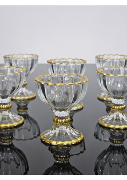 Elite Drem Glass 6'lı Küçük Ayaklı Lokumluk Sunumluk Renkli Gold 1 Adet modelleri