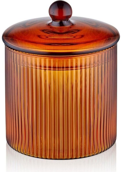 Elite Striped Borosilikat Cam Şekerlik Amber 9X9X11 cm CAM0442 1 Adet