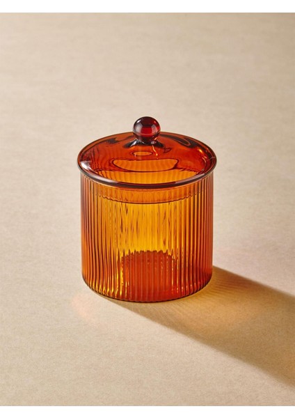 Elite Striped Borosilikat Cam Şekerlik Amber 9X9X11 cm CAM0442 1 Adet fiyatları