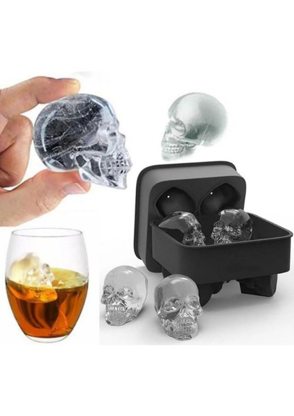 Elite Kuru Kafa Şekilli Buz Kalıbı 3D Kokteyl Viski Kafatası Şeklinde Silikon Buz Dondurma Çikolata Kalıbı 1 Adet