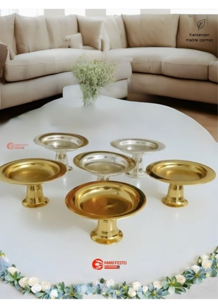 Elite 6lı Gold ve Gümüş Kahve Yanı Makaronluk / Lokumluk ( 3 Adet Gold / 3 Adet Gümüş ) 1 Adet