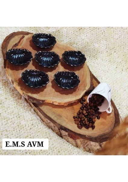 Elite 6 Adet Siyah Renk Midye Desen Kahve Yanı Sunumluk Lokumluk Ikramlık En: 5 cm Uzunluk: 7 cm 1 Adet