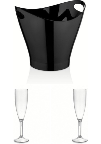 Elite 6 Litre Siyah Buz Kovası ve 2 Adet 180 ml Flüt Şampanya Bardak 1 Adet modelleri