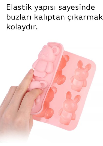 Elite Silikon Buz Kalıbı 1 Adet Ayıcık Tavşan Şekilli Içecek Dondurma Kalıbı Buzluk Kabı 1 Adet