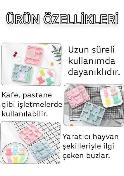 Elite Silikon Buz Kalıbı 1 Adet Ayıcık Tavşan Şekilli Içecek Dondurma Kalıbı Buzluk Kabı 1 Adet