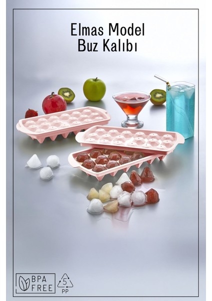 Elite 18 Bölmeli Elmas Model Buz Kalıbı - Pembe 1 Adet