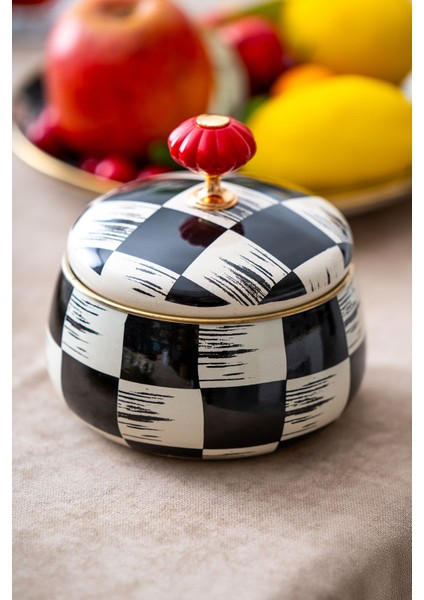 Elite Qualita King Dama Dekor Emaye Kapaklı Şekerlik 1 Adet