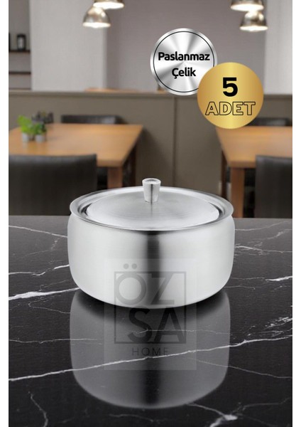 Elite 5 Adet Paslanmaz Çelik Kapaklı Premium Şekerlik Lokumluk Küp Şekerlik Otel Kafe Restoran Şekerlik 1 Adet