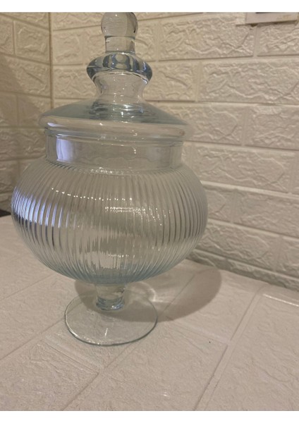 Elite Çizgili Cam Ayaklı Şekerlik 28CM 1 Adet