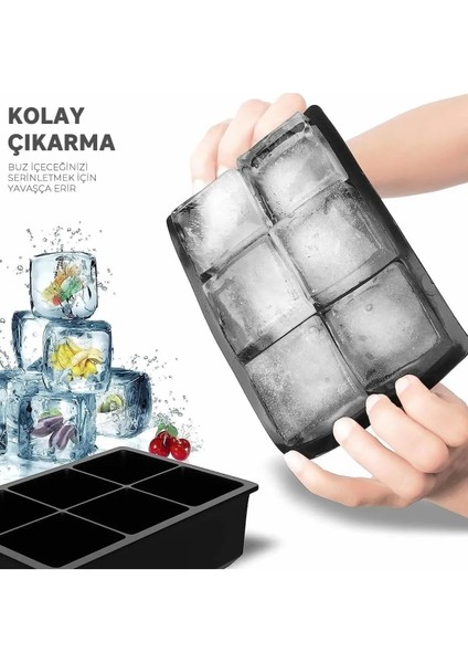 Elite Eiosa Silikon Kapaklı Xl Büyük Boy 6'lı Küp Buz Kalıbı 1 Adet