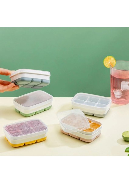 Elite Lüks 3 Lü Yapışmaz Kapaklı Mini Buzluk 6 Bölmeli Ice Box 11,3x7,5x3,7cm (Renkli) 1 Adet