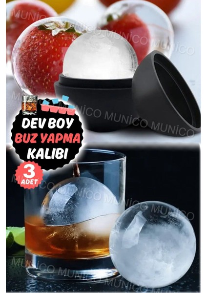 Elite 3 Adet Munico Silikon Buz Küpü Kalıbı Yenilikçi Deneyim Buz Toplarıyla Daha Uzun Keyif Silikon- 1 Adet