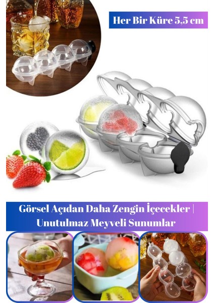 Elite 4'lü Özel Sunum Kristal Berrak Küre Buz Kalıbı 1 Adet