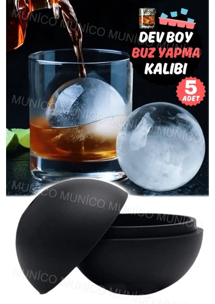 Elite 5 Adet Silikon Büyük Boy Top Buz Kalıpları Küre Yuvarlak Top Buz Küpü Yapımcıları Ev ve Bar Parti 1 Adet