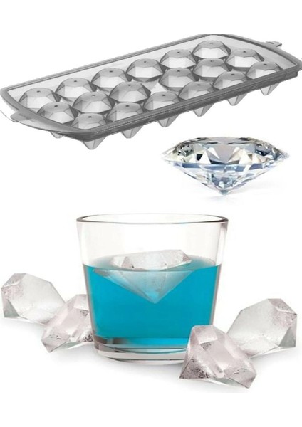 Elite 1 Adet 18 Bölmeli Kapaklı Elmas Buz Şekilli Buz Kalıbı Plastik Pratik Buz Kalıbı Buzluk Lüks Buz 1 Adet