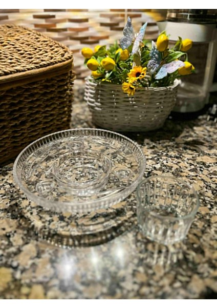 Elite Cam Fondü Tabağı Kristal Fondü Sunumluğu Çikolata Sunumuluğu Föndü Seti 1 Adet